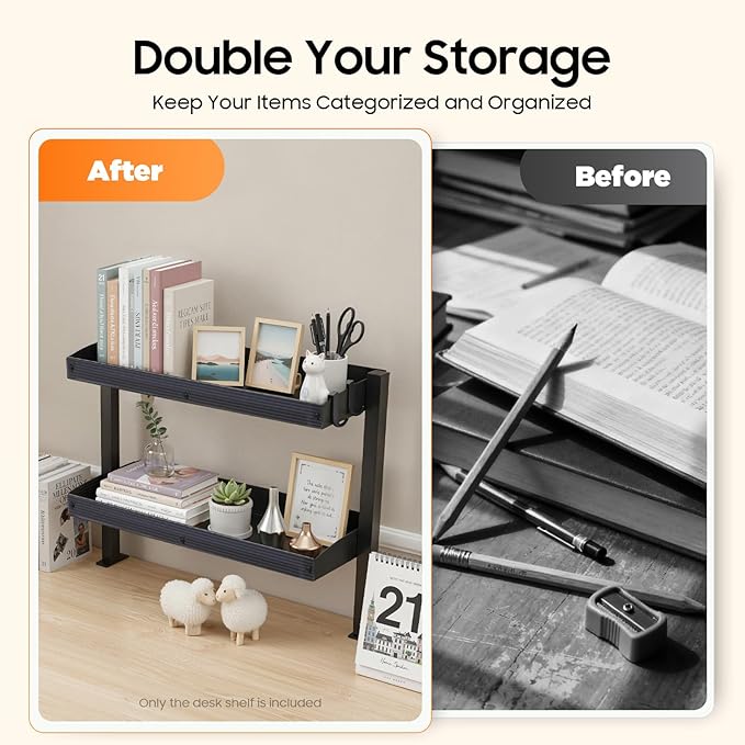Clamp on Desk Shelf 2 Tier Office Desks Shelves Organizer Tabletop Book Storage Rack Plastic Desktop Supplies Storage Rack Office Supplies Desk Accessories