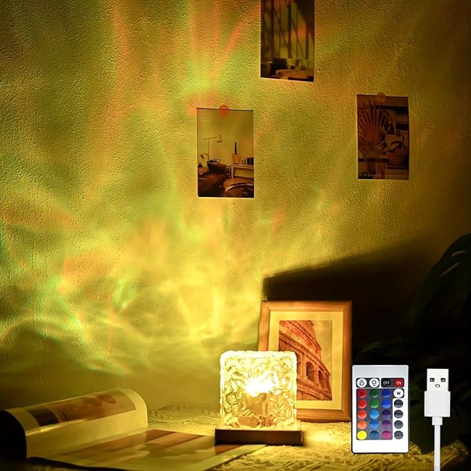 Northern Lights Ocean Wave Projector Light, Galaxy Light Projector, 16 Colors Gradual Rotating Flame Water Ripple Ambient Night Light Non-Wood for Bedroom, Room Decor, Kids Room (Plug-in)