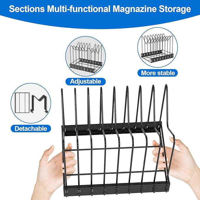TOPCJ File Organizer for Desk,Clipboard Stand,Wire Caddy,Chopping Board Organizer,File Folder Holder/Rack,File Sorter,Desktop Record Holder,8 Sections Storage,Anti-Scratch/Rusty,Stable,Adjustable