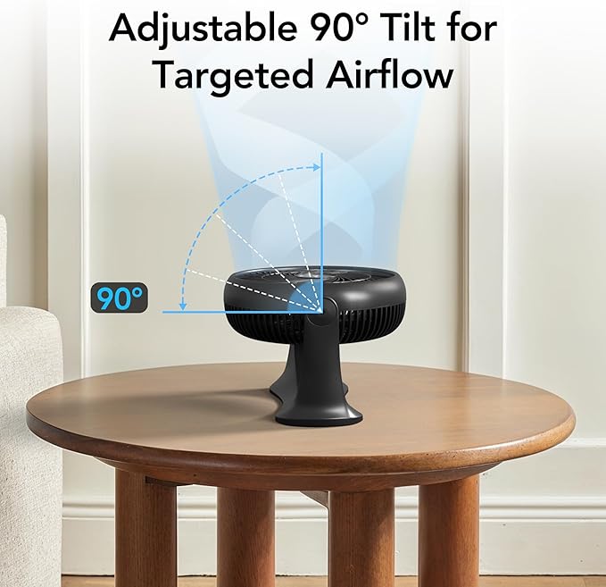 Comfort Zone 11-Inch High-Velocity Tabletop Air Circulator Fan – Quiet 3-Speed Personal Turbo Fan with 90° Adjustable Tilt & Carry Handle – Compact Desk Fan for Home, Office, or Bedroom – Black