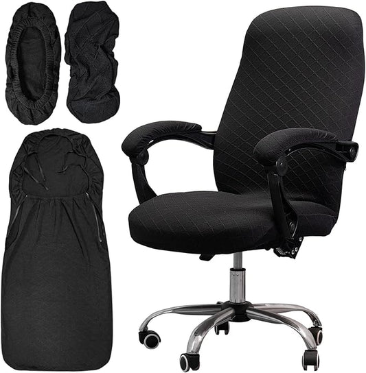 Melaluxe Office Chair Cover with Armrest Covers， Universal Stretch Desk Chair Cover, Computer Chair Slipcovers (Size: L) - Black
