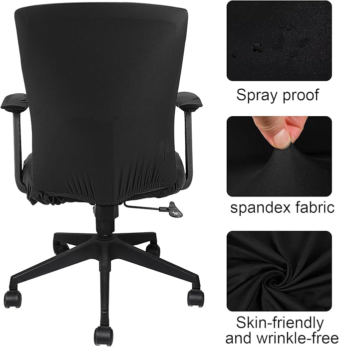 Tallew 4 Pcs Office Chair Covers Set Computer Universal Protective Stretchable Chair Seat Covers Desk Armrest Cover Pads Office Cushion Backrest for Rotating(Regular,Black)