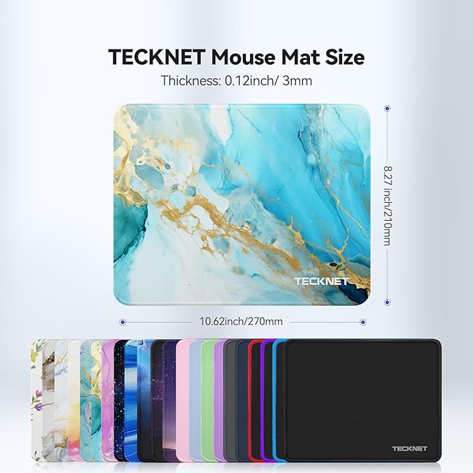 TECKNET Mouse Pad with Anti-fray Stitching, Waterproof Surface & Non-Slip Rubber Base with Stitched Edges Gaming Mouse Mat for Laptop，Compatible with Laser and Optical Mice - Blue-Green Marble