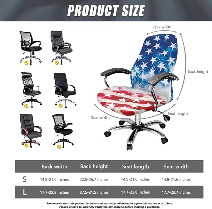 Talayituse American Flag Print Office Chair Covers, Firework Tie Dye Design Stretch Computer Chair Cover 4th of July Universal Boss Chair Covers Modern Simplism Style High Back Chair Slipcover, Small