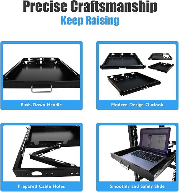 RAISING ELECTRONICS 1U Rack Mount Sliding Keyboard Tray Cantilever for Server Data Network Rack