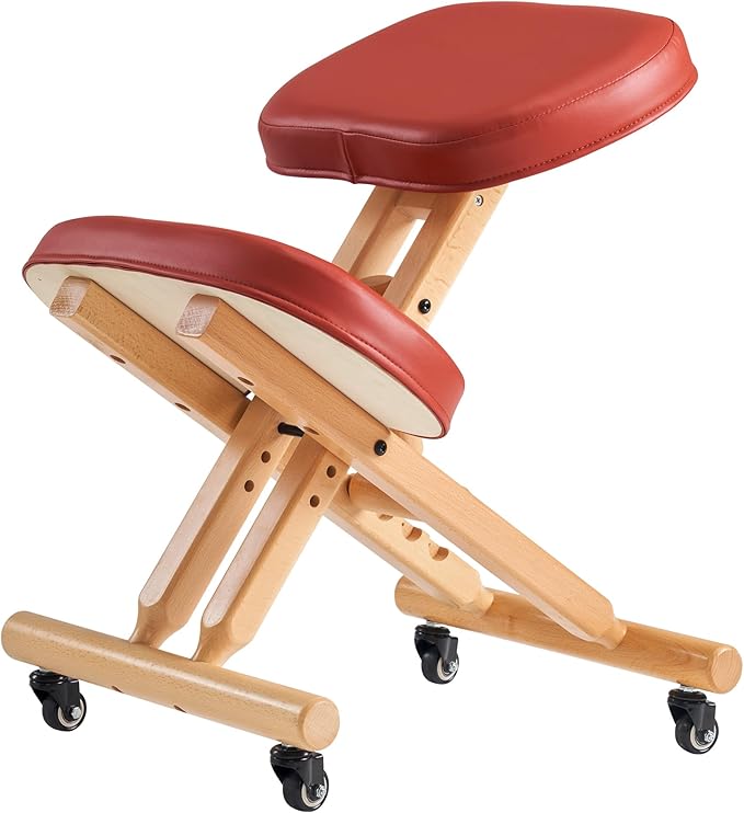 Master Massage Ergonomic Wooden Foldable Kneeling Chair for Office –Wood Folding Posture Chair for Home-Posture Correction Stool-Improve Your Posture Cinnamon Color