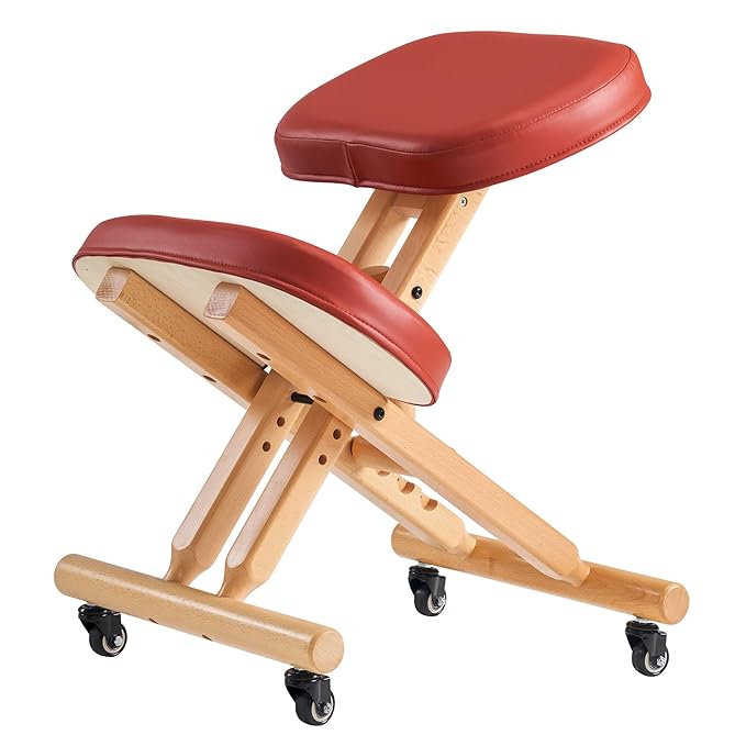 Master Massage Ergonomic Wooden Foldable Kneeling Chair for Office –Wood Folding Posture Chair for Home-Posture Correction Stool-Improve Your Posture Cinnamon Color
