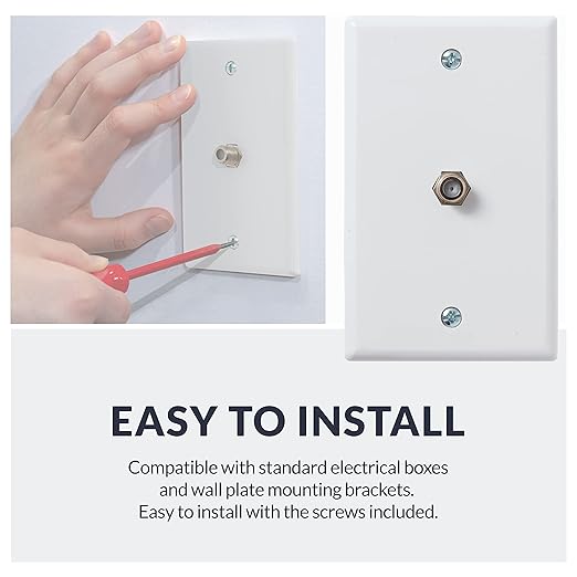 Newhouse Hardware 2.75 x 2.75 x 4.5 in. 1-Port TV Cable Wall Plate with F-Connector for Coaxial Cable, 5-Pack TVP-WH-01, Outlet Cover Wall Plate with Coax Cable Connector, Jack Plate for DIY or Refits