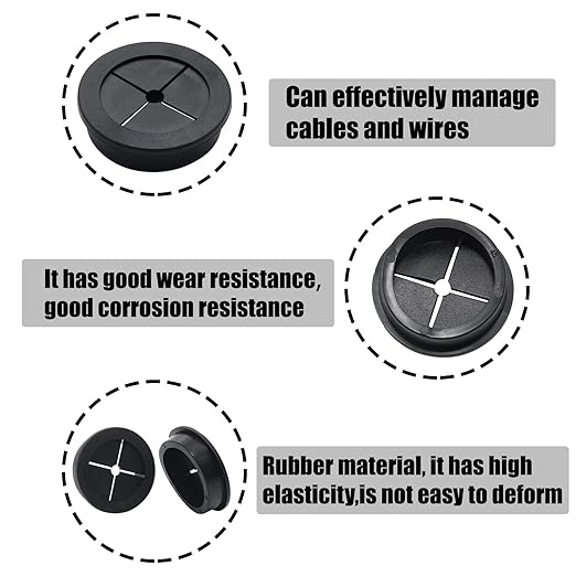 6 Pcs 45mm / 1-3/4 Inch Black Cable Cord Grommets, Rubber Desk Grommets for Table Computer Desk Wire Organizer TV Console and Other Furnitures Cover