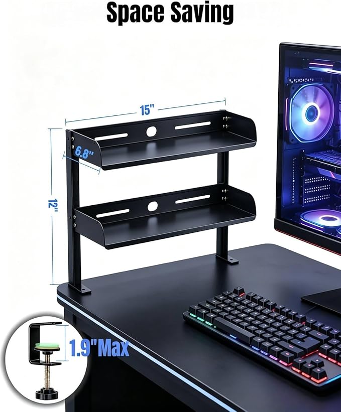 Yuxh Clamp Desk Shelf 15 inch Cilp Under Table Organizer, Black, S
