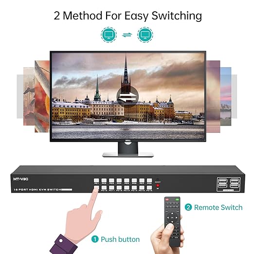MT-VIKI 4K 16 Port KVM Switch HDMI, 4K@30Hz Rack Mount KVM Console w/16 Cables + 4 USB 2.0 Devices + Remote, Support EDID Storage, HDMI 1.4, HDCP 1.4 for 16 Computers/Servers, Fit 1U 19'' Rack