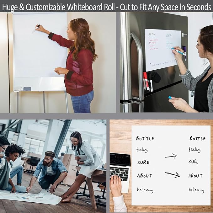 17.3"x393.7" White Board Paper Roll - Dry Erase Board Alternative,No Glue Static Cling White Board Sticker for Wall, Glass, School & Office | Easy-to-Install Portable Dry Erase Paper