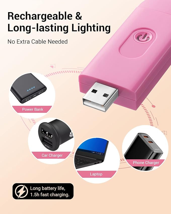 DEWENWILS Book Reading Light, USB Rechargeable Booklight for Reading in Bed, LED Clip On Book Lights for Kids, Bookworms, Blue Light Blocking, 4 Brightness Adjustable for Eye Care (Pink)