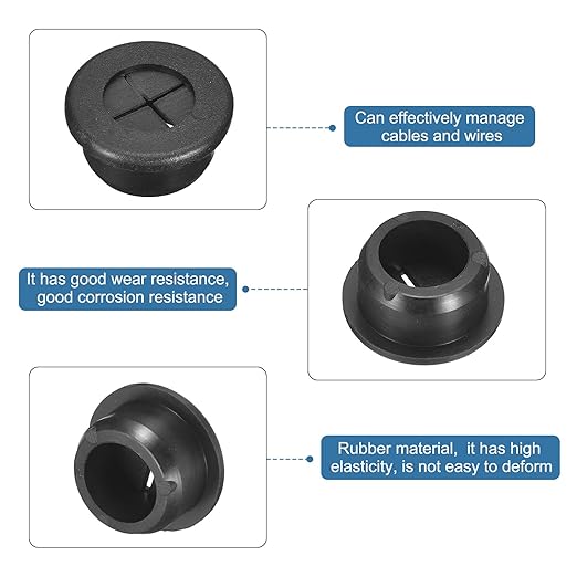 uxcell 6 Pcs Cable Cord Grommet, 13/16 Inch (20mm) Desk Grommet Flexible Rubber Grommets Wire Hole Cover Pass Through for Office Computer Desk Wire Organizer, Black