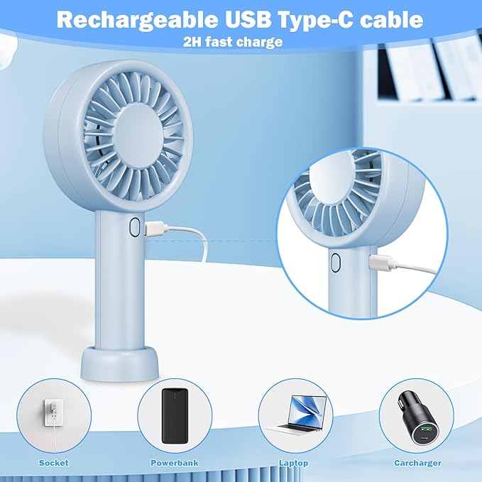 Decute Handheld Turbo Fan Strong Wind Mini Portable Fans, Hand Held USB-C Rechargeable Travel Fan for Indoor Makeup Office Desktop and Outdoor Beach, for Women Girl Men Boy(blue)
