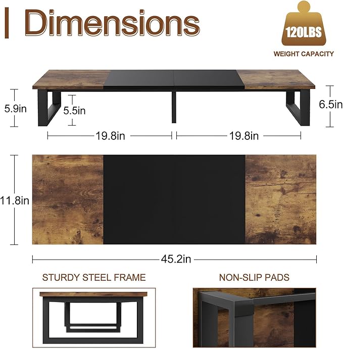 aboxoo 45" TV Riser for 32-60 inch TV, TV Riser Stand Shelf, Tabletop TV Stand Riser, Computer Monitor Table for Home Living Room, Study Office (Brown)