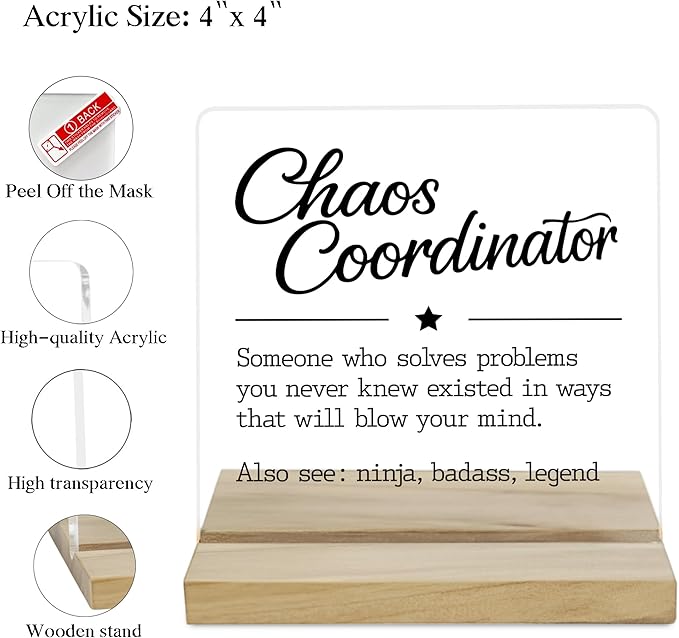 Gifts for Leader Desk Decor Sign, Chaos Coordinator Definition Acrylic Plaque, Thank You Gifts Signs