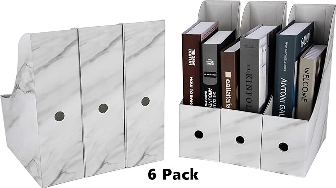 HUAPRINT Magazine Holder( 6 Pack, Marbling Gray) Cardboard Magazine File Holder-Folder Holder,Magazine Organizer,Document Organizer,Magazine Storage Box,With Labels