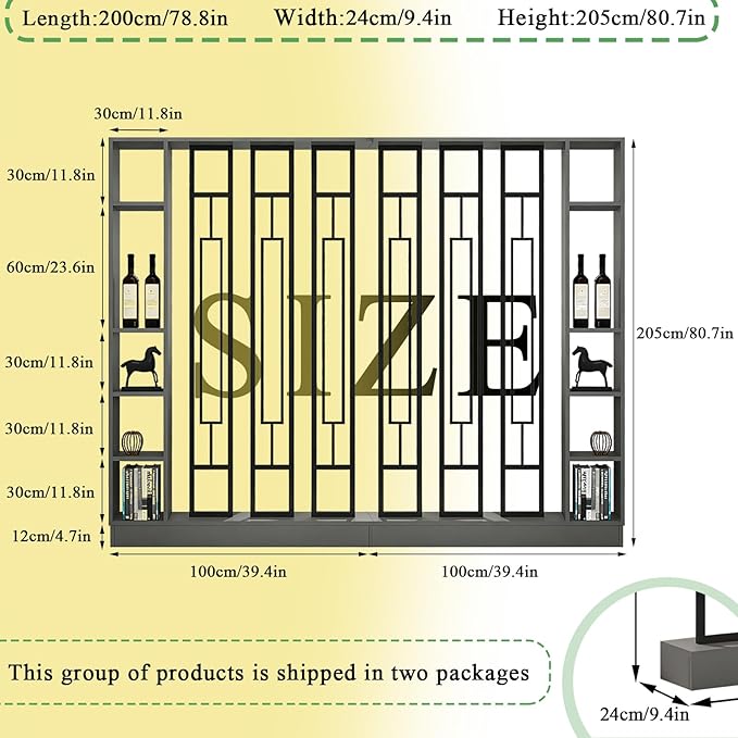 Room Divider with Shelves, Entrance Hall Partition Screen Column Floor to Ceiling - Freestanding Room Divider with Storage Shelf (C Gray + Black+C Gray + Black, 39.4in / 100cm+39.4in / 100cm)