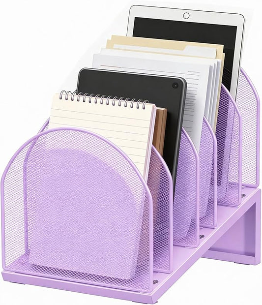 gianotter Desktop File Organizer, Desk Organizer with 5 Compartments, Paper Organizer for Desk, Workspace Organizers for Office Supplies (Purple, Inclined Style)