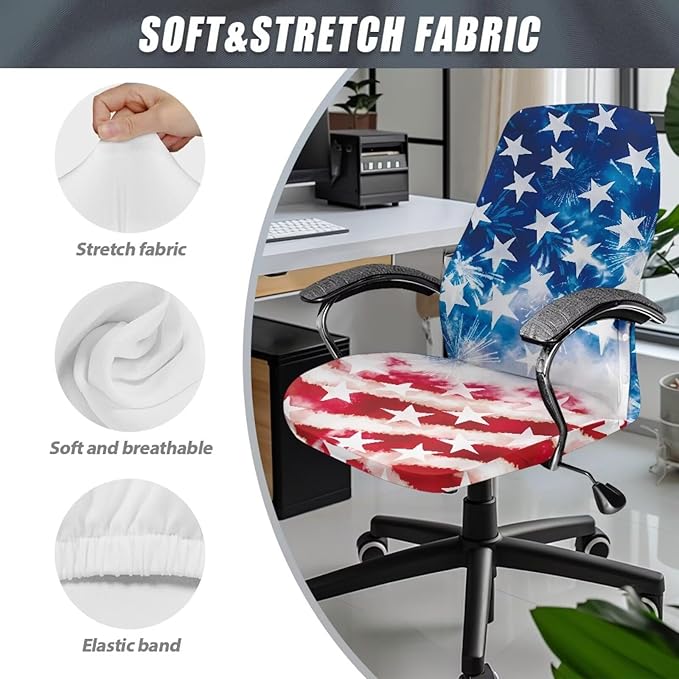 Talayituse American Flag Print Office Chair Covers, Firework Tie Dye Design Stretch Computer Chair Cover 4th of July Universal Boss Chair Covers Modern Simplism Style High Back Chair Slipcover, Small