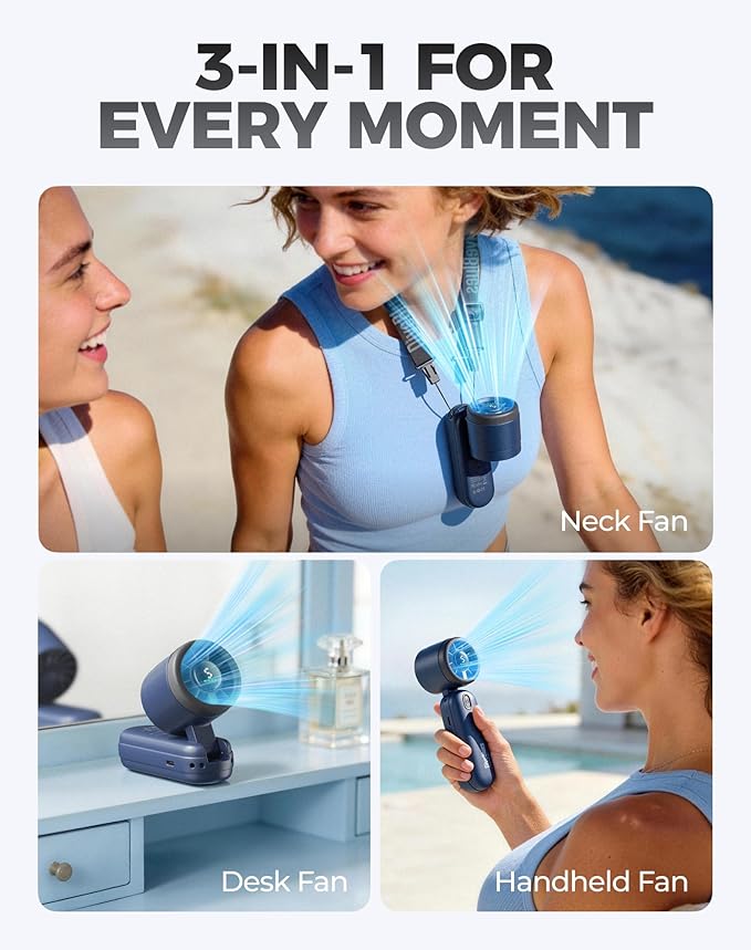Diveblues Handheld Fan, 30ft/s Mini Portable Turbo Fan [12H Max Cooling], 4000mAh Personal Fan with LED Display, 3-in-1 Hand Held/Neck/Desk Fan for Travel, Cruise, Disney Essentials