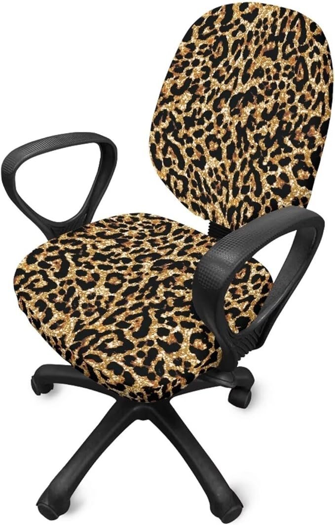 Leopard Computer Chair Covers Stretchable Office Chair Cover Dorm Computer Rotating Chair Slipcover 2 Piece Washable Seat and Back Cover Desk Chair Seat Cushion Protectors Cheetah