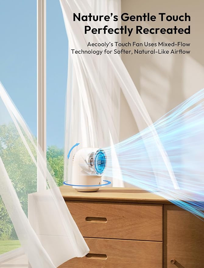 Aecooly Touch Control Desk Fan, 100 Speeds Quiet Bedroom Digital Display 8000mAh 3 Oscillation Angles Battery Powered Small Desktop Table Fan for Bedroom, Bedside, Office, Travel -Beige