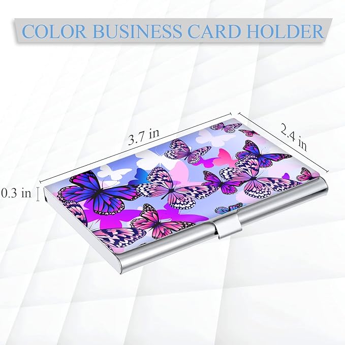 Business Card Holder，Color Printing Men's and Women's Business Card Case，Ultra-Thin Metal Business Card Organizer，Carry-on Pocket Wallet Business Card Holder,Purple Butterfly