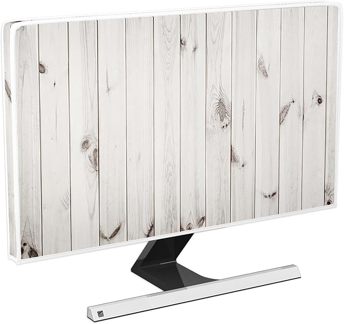 Rustic White Brown Wood Board Television Cover 80 Inch Waterproof TV Display Protectors Weatherproof Dust-Proof Anti-Scratch Protective Cover for Desktop and Home Hanging TV