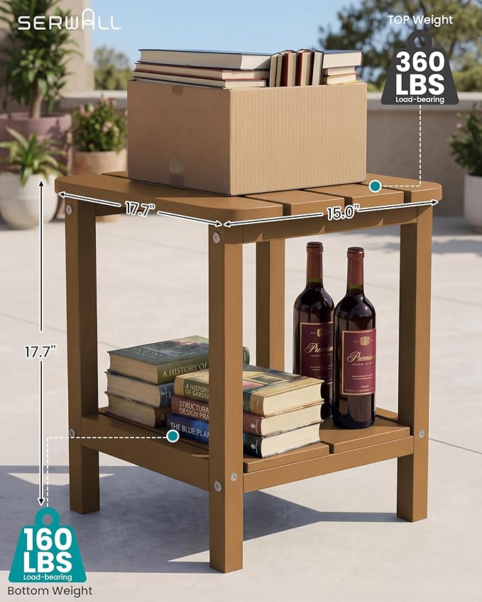 SERWALL Double Adirondack Side Table Rectangular End Table Set of 2, Brown