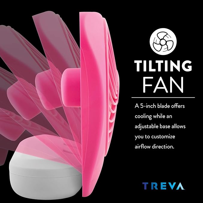 Treva 5 Inch Battery Powered Fan Portable Desk Fan 2 Cooling Speeds with Compact Folding & Tilt Design Cubicle Accessories Small Portable 2 Pack (Raspberry)