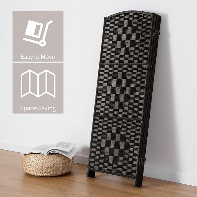 HALLYBEE Small Room Divider, Privacy Screen, Short Room Dividers and Folding Privacy Screens, Foldable Temperary Wall Partitions, 4 Panel Black Space Separation Separator
