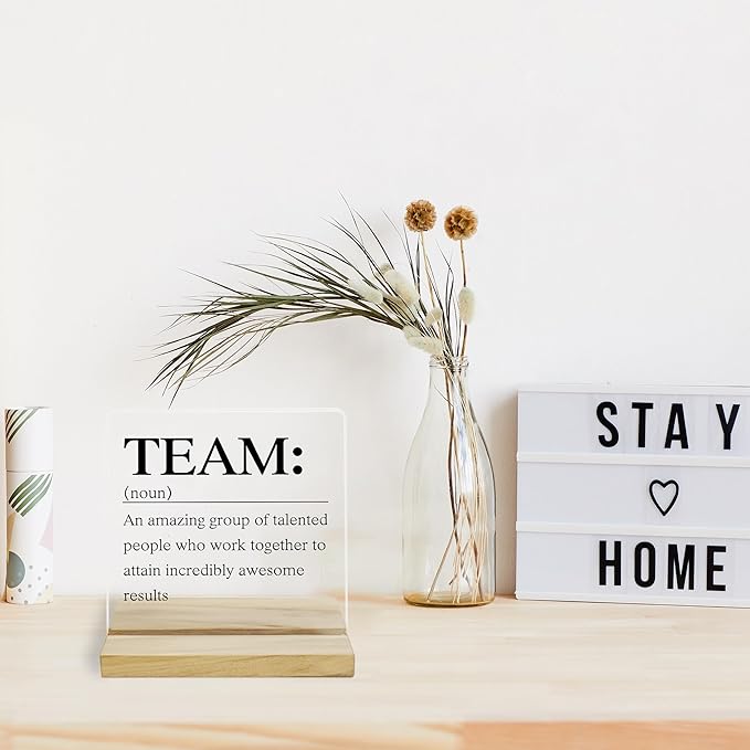 Team Definition Acrylic Plaque, Inspirational Desk Decor Sign for Women Coworker