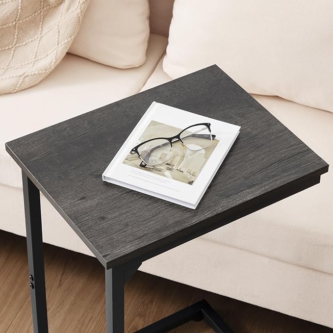 AMHANCIBLE C Shaped Side Table, End Tables Living Room Set of 2, Slide Under Couch Table for Sofa, TV Trays for Bedroom, Small Space, Dark Grey, HET02CDG