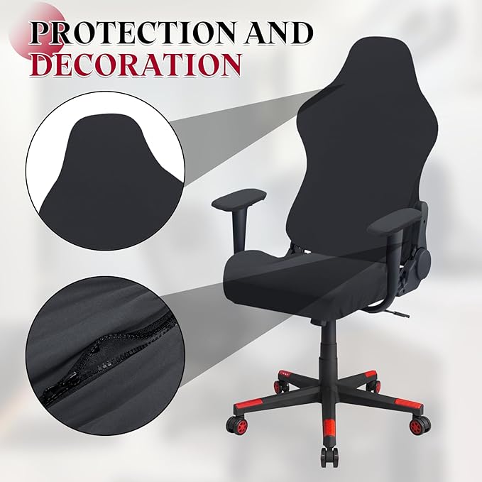 uxcell Gaming Chair Covers, Stretchable Office Computer Chair Slipcover with Armrest Covers, Elastic Seat Protector for Office Reclining Racing Game Chair, Dark Gray