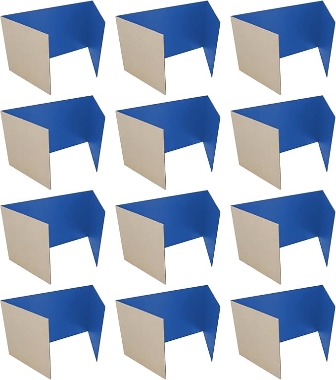 Flipside Products 12 Pack Blue Study Carrel, 12”x48” Privacy Boards, Student Privacy and Focus Booth for The Classroom, Desk Divider Cubby for Tests, Made in USA
