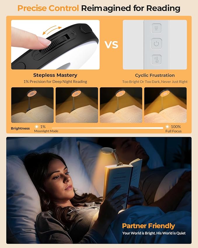 Reading Lights for Books in Bed:18 LED Rechargeable Clip-on Book Light with Timer & Memory Eye Caring 3 Color Temperature Stepless Dimming Portable Night Lamp Gifts for Women Kids Book Lovers
