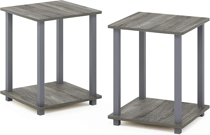 Furinno SIMPLISTIC Side Table Set of 2, 2-Tier Square Modern End Table, Nightstand, Night Stand, Bedside Table, Toolless Assembly, for Living Room, Bedroom, French Oak