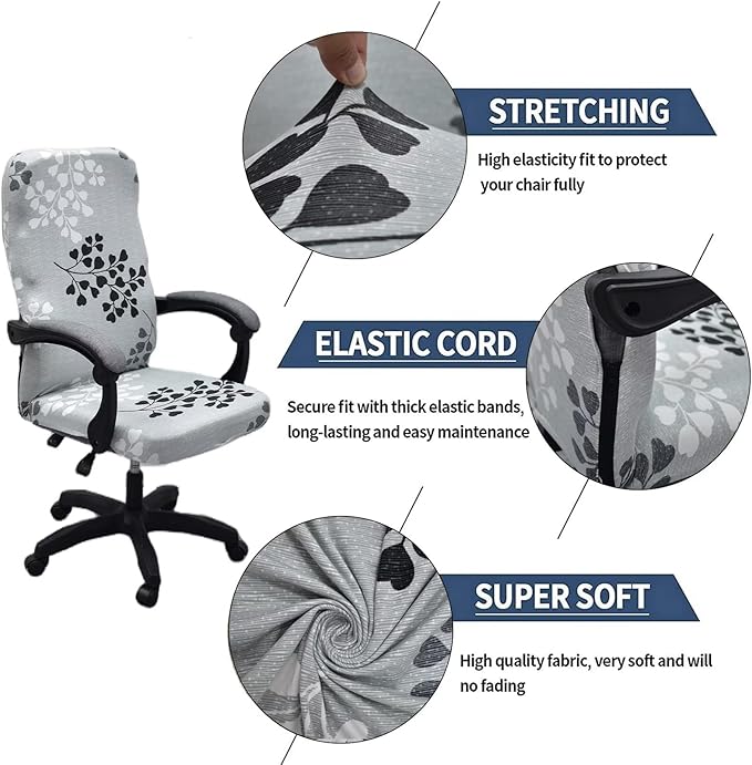 Stretch Office Chair Cover with Zipper Printed Computer Chair Cover for Armrest Chair Universal Removable Spandex Rotating Boss Chair Slipcovers Soft Desk Chair Seat Protector for Dogs, Cats (L, 27)
