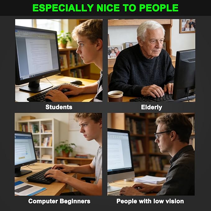 QUASIO Large Print Keyboard, 2.4G Full-Sized Ergonomic WiredComputer Keyboard with Wrist Rest for Windows, Mac OS Laptop/PC/Desktop/Notebook(Large Print Black)