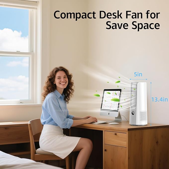 13 Inch Desk Fan, Portable Bladeless Fan, Small Quiet Table Fan with 60°Oscillating, 9 Speeds & 9H Timer, LED Display, Button Control, Easy to Clean, Personal Desktop Fan for Bedroom, Office，Home