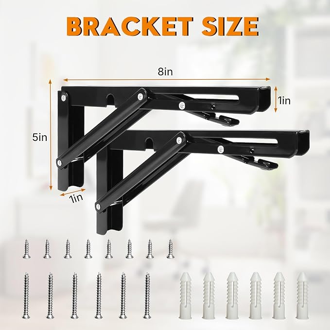 Folding Shelf Brackets 10 Inch - 4PCS Heavy Duty Metal Bracket Shelf, Wall Mounted Collapsible Bracket for Space Saving Bench Table Outdoor Smoker, Max Load: 150 lb