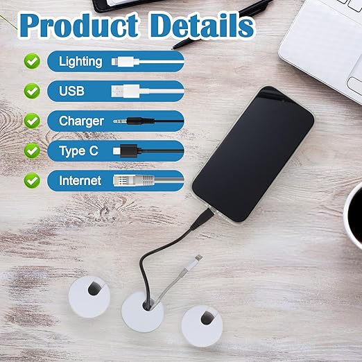 3 PCS 1-1/2 Inch White Desk Grommet, Computer Cord Grommet Hole Cover for Cables, ABS Plastic Cable Wire Hole Covers for Home Office Cord Organizing
