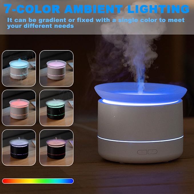 Bedroom Household Humidifier, USB Personal Desktop Humidifier Filled on The Top, Essential Oil Diffuser with 7 Color Ambient Lights, 2 Spray Modes, Suitable for Home, Office & Plants (White)