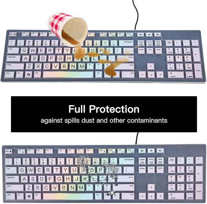 Color Keyboard Cover Skins Compatible with DELL KM636 KB216 Wired Keyboard & DELL Optiplex 5250 3050 3240 5460 7450 7050 & DELL Inspiron AIO 3475/3670/3477 All-in one Desktop(Rainbow 11)