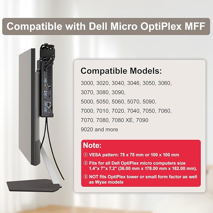 Mini PC Mount for Dell Micro Mount,Wall VESA and Under Desk Mount for Dell OptiPlex Micro Form Factor, Monitor Stands for Dell MFF 7050 7080 5070 7020 3000 7060 7090 7010 3060 3040 3050 9020 and More
