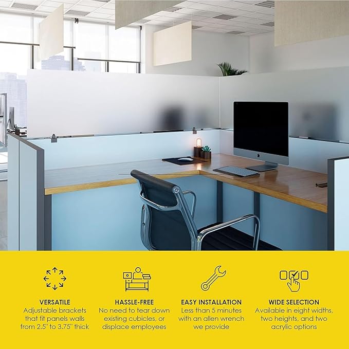 OBEX Acrylic Mounted Large Brackets Quality Desk Privacy Panel & Divider for Your Office Cubicle-Increase Separation & Improve Productivity (Frosted, 12"W X 72"H)
