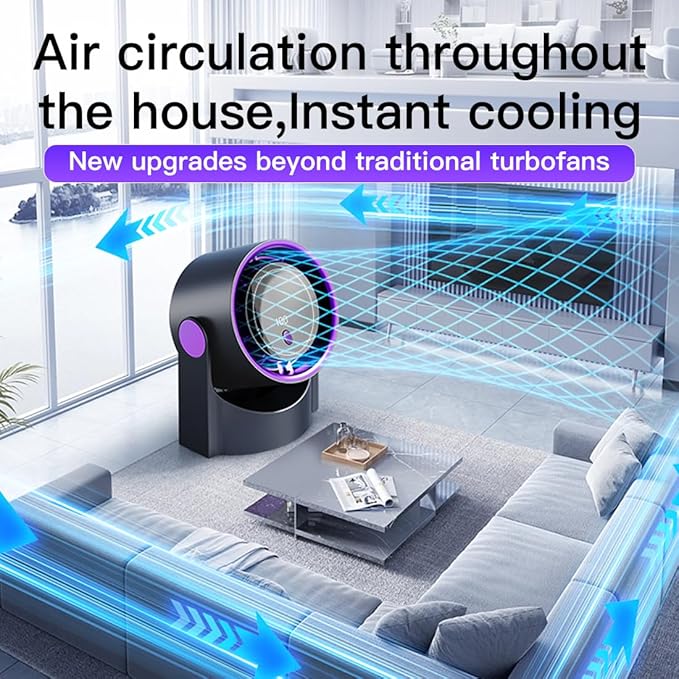 Table Fans, 100 Speeds Wall-Mounted Desk Fan Ultra Quiet, Battery&Speed Mode LED Display Rechargeable Motor Fan, 180°Wide Angle, 2000mAh Portable Fan for Office Bedroom Home Kitchen (Dark)