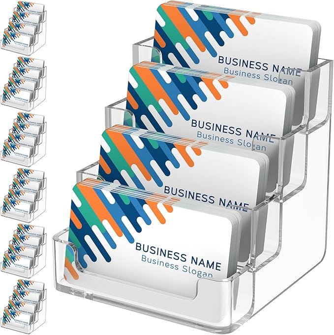 MaxGear Clear Business Card Holder, Acrylic Business Card Stand for Desk with 4 Tier, Clear Plastic Cards Display Holder for Exhibition, Home and Office, 320 Cards Capacity, 4 Pocket, 6 Pack